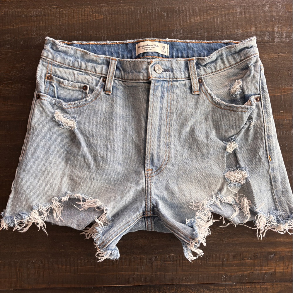 Abercrombie & Fitch Light Blue Frayed Denim Jean Shorts